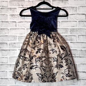 American‎ Princess Blue and Gold Fit and Flare Ball gown Dress size 5 velvet top